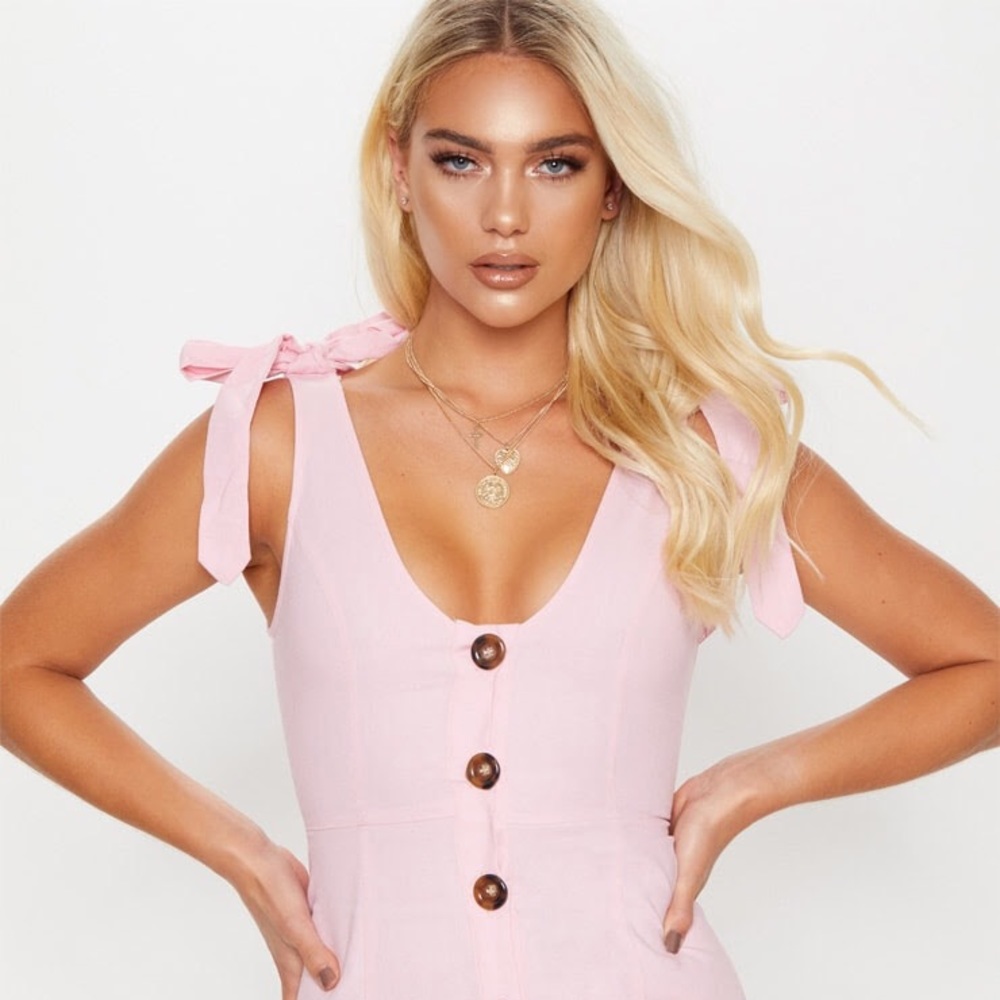 Dusty Pink Button Up Tie Strap Bodycon Dress